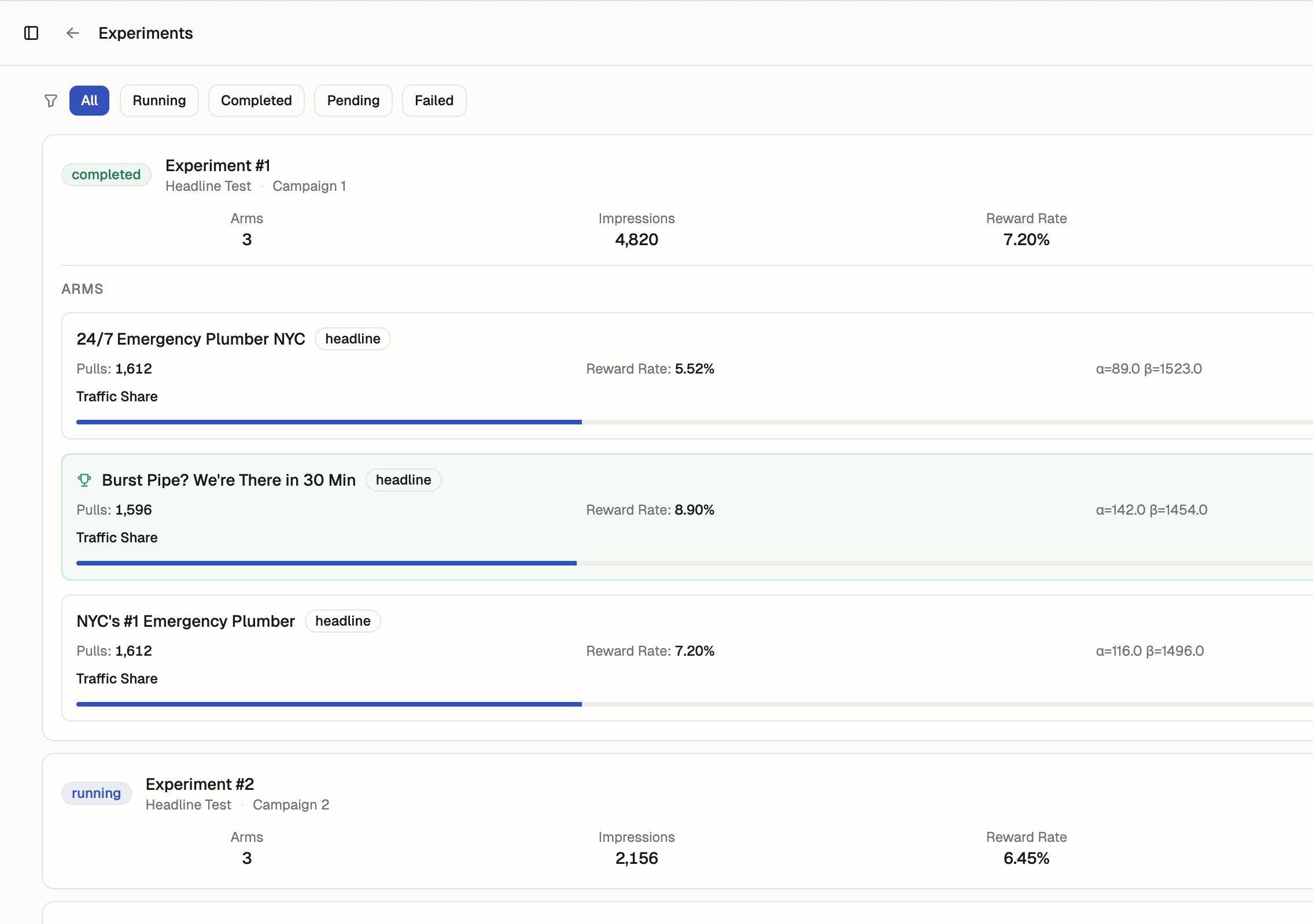 BidHelm AI ad copy A/B testing experiments